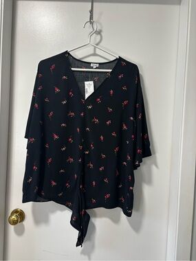 Kismet Black Tie-Front Floral Blouse
